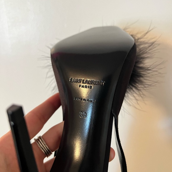 Saint Laurent Mae Feather Slingback Cocktail Sandals - Picture 9 of 12